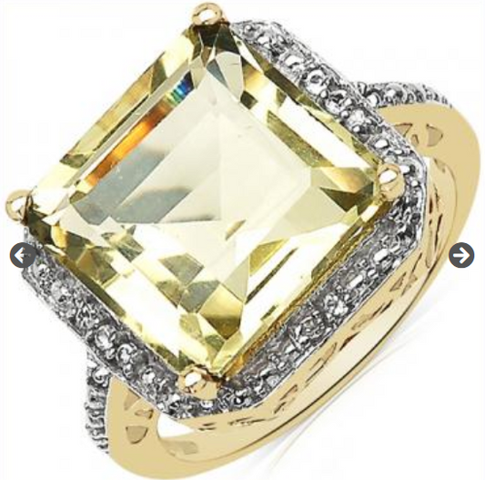 November birthstone of yellow and white topaz ring; said to enhance self-esteem and promote mental clarity