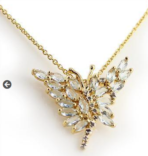 diamond and Swiss blue topaz butterfly shape necklace; crystal and gemstone jewelry
