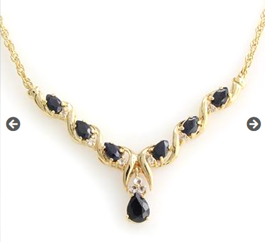 September birthstone crystal jewelry; Black Sapphire and diamond necklace