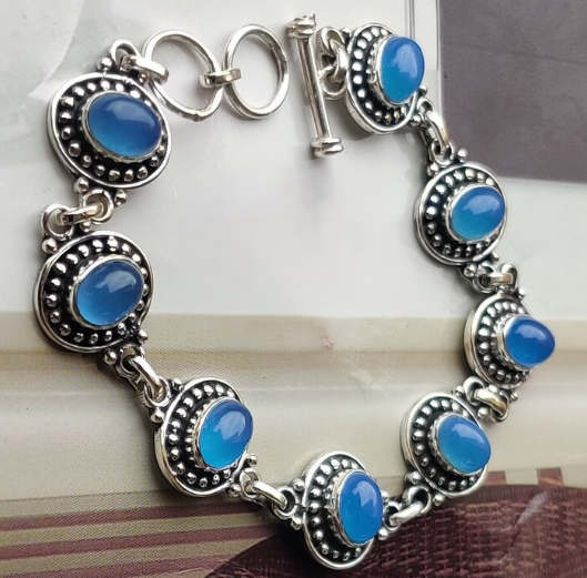 Blue Chalcedony jewelry; associated with the throat and third eye chakras