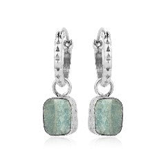 Earrings - Aquamarine Crystal Stone - Sterling Silver