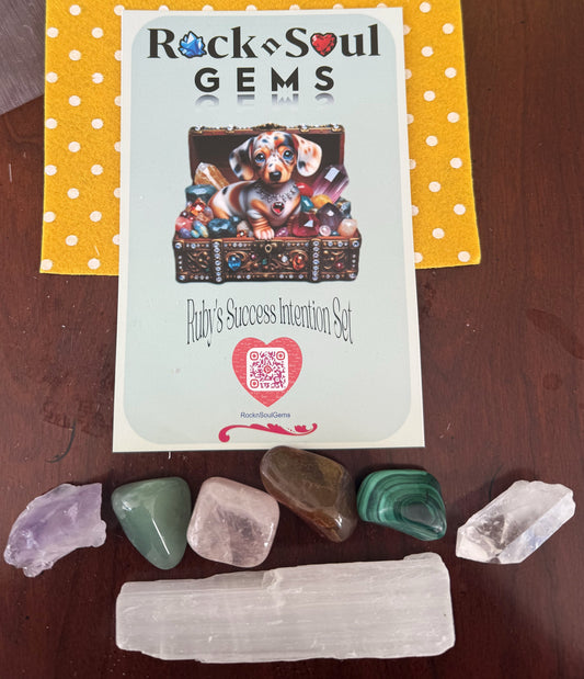crystals and intention set card for abundance, prosperity and success