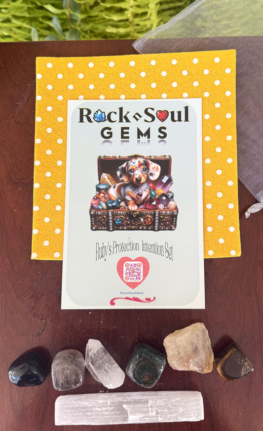 Intention set crystals and card used for aid in protection and wards off negative energy