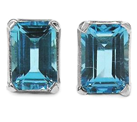 swiss blue topaz December birthstone earrings; Swiss Blue popular emerald cut earrings