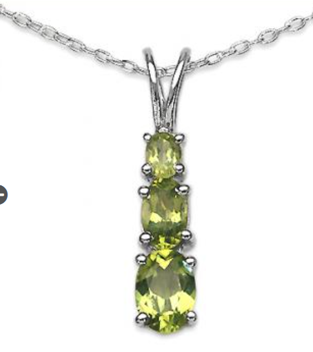 August gem and crystal birthstone jewelry; Peridot said to offer courage and strength