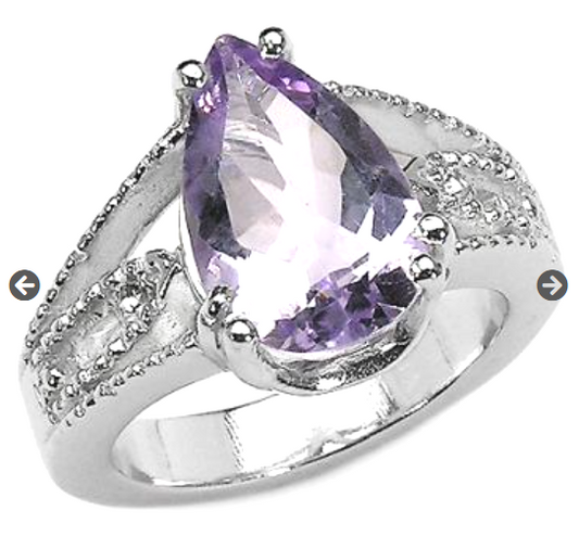 pear cut amethyst with topaz ring; February birthstone unique shape