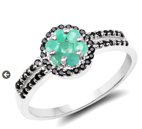emerald and black spinel statement ring; black spinel promotes inspiring thoughts and aids grief