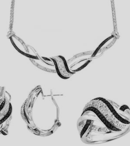 two tone diamond jewelry set; black and white diamond jewelry set