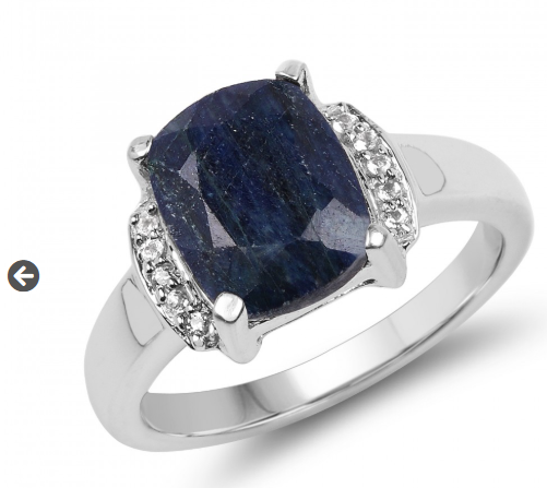 Blue Sapphire and white topaz ring; September birthstone and symbolizes wisdom and truth