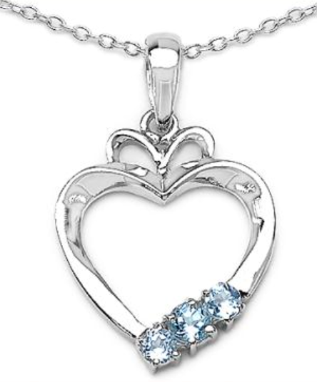 December birthstone jewelry; heart shape blue topaz necklace