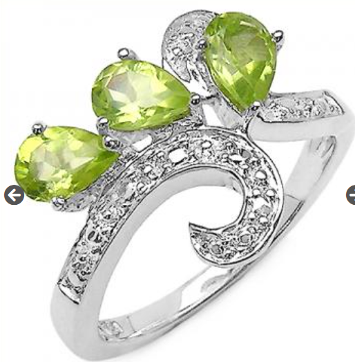 Peridot ring said to promote joy, clarity and emotional healing; August birthstone