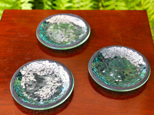 bluish mosaic glass plate for smudging or simply holding your favorite crystals
