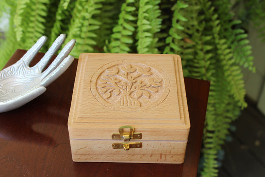 wooden engraved with tree of life symbol storage or keepsake box