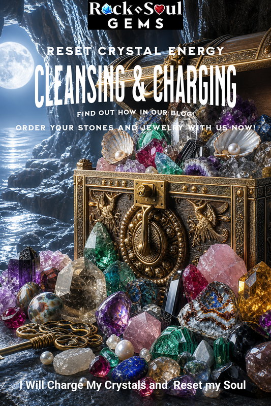 ocean cave chest full of crystals and gems charging in the moonlight and water; Reset Your Crystals: Simple Ways to Cleanse and Recharge Their Energy