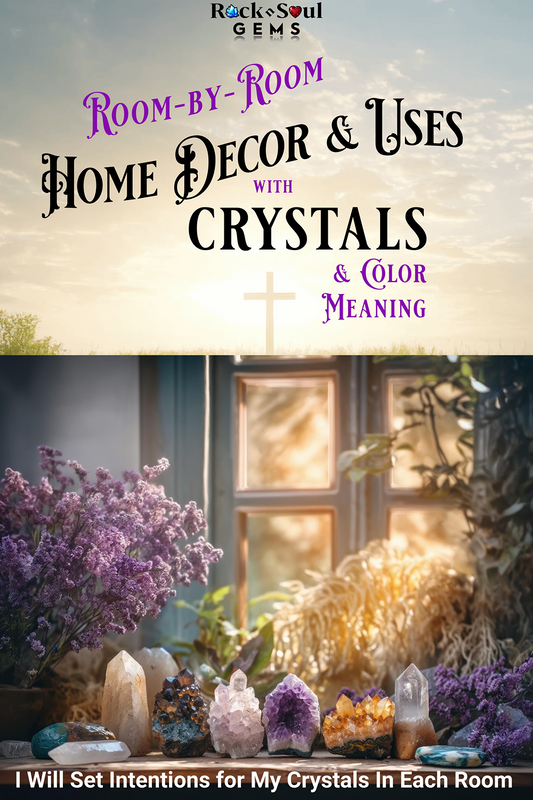 room by room crystal guide for placement and their color meaning and Cleansing with Sage Bonus Tip