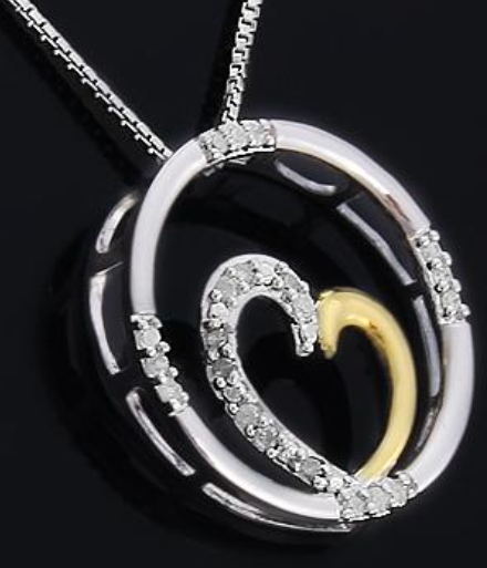 diamond and two-tone heart necklace; statement jewelry