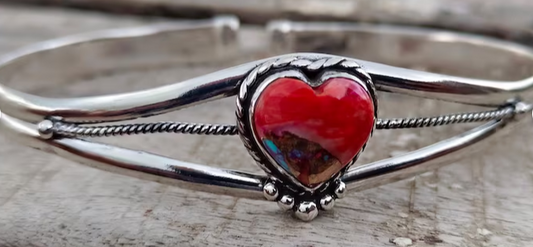 Bracelet - Pink Copper Turquoise Bangle - Heart Shape.