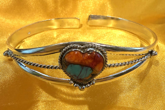 Bracelet - Pink Copper Turquoise Bangle - Heart Shape