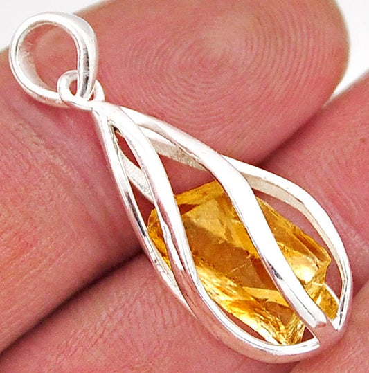 Pendant - Citrine in silver cage