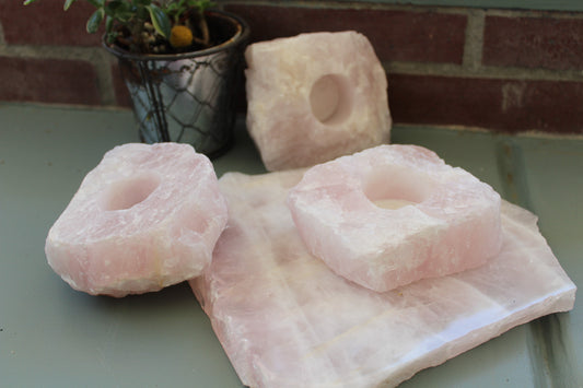 Candle Holder - Rose Quartz Crystal Stone - single  The Love Stone!