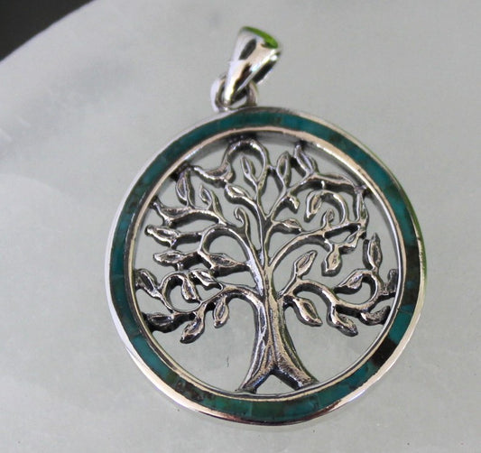 Pendant - Sterling Silver Tree of Life with Genuine Turquoise