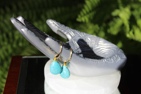 Earrings - Turquoise Crystal Stone - Teardrop