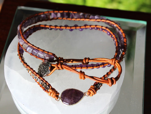 Bracelet - Amethyst Crystal Stone Wrap Around