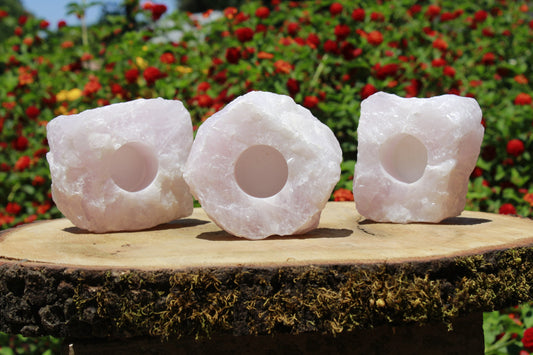 Candle Holder - Rose Quartz Crystal Stone - single  The Love Stone!