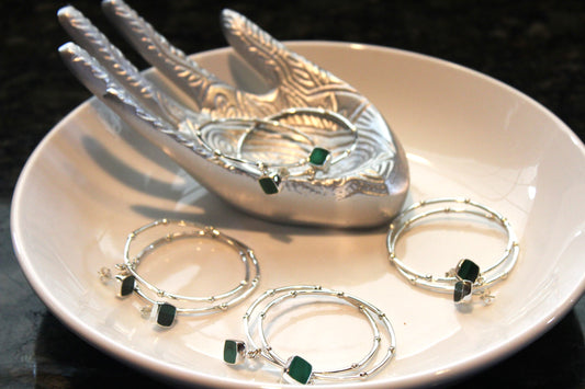 Earrings - Malachite Crystal Stone - Sterling Silver hoop earrings