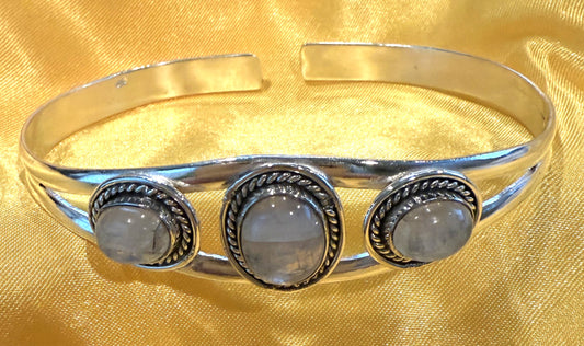 sterling silver bangle bracelet with three moonstone gemstones 