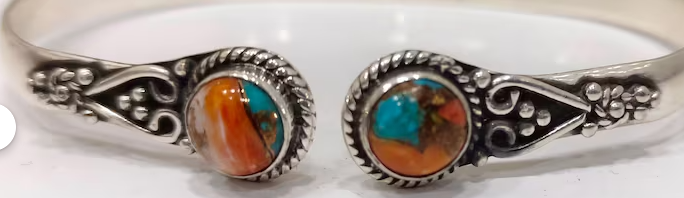 Oyster Copper Turquoise Bangle sterling silver bracelet