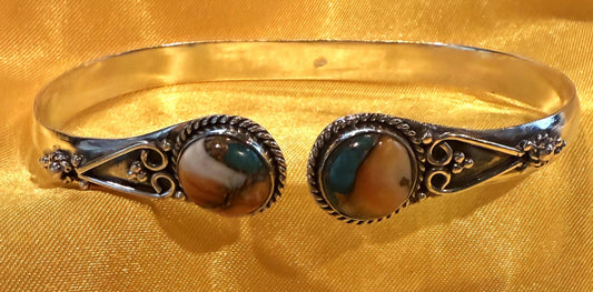 Oyster Copper Turquoise Bangle sterling silver bracelet.