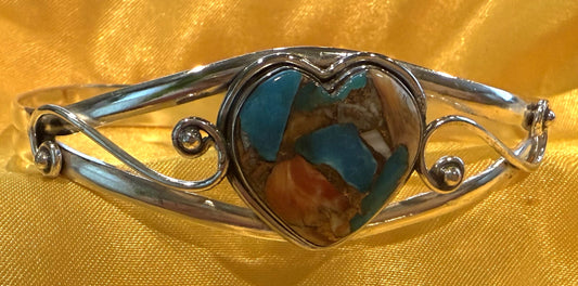 Oyster Turquoise Bangle bracelet sterling silver; heart shaped