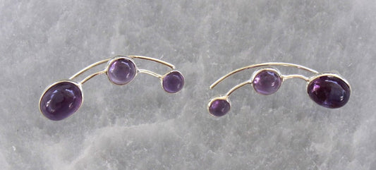 Earrings - Amethyst Crystal Stone- Sterling Silver