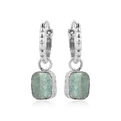 Earrings - Aquamarine Crystal Stone - Sterling Silver