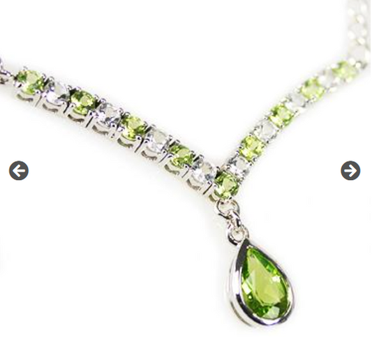 Gem Necklace Fine Jewelry - Gorgeous Womens Solid Sterling Silver 2.52 CTW Peridot and 1 CTW White Topaz 17 Inch Designer Necklace