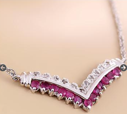 Gem Necklace Fine Jewelry - Gorgeous Womens White Gold Rhodium Over Solid Sterling Silver Diamond 1.20 CTW Ruby 18 Inch Designer Necklace