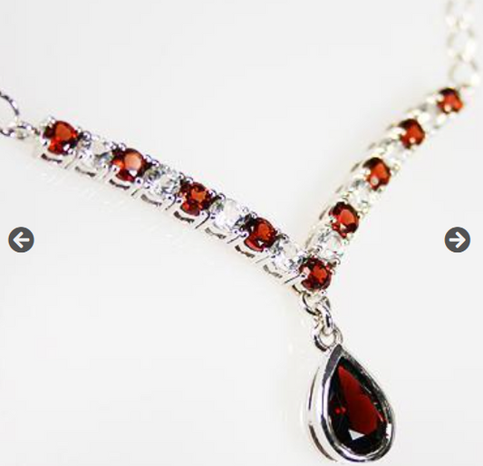 Gem Necklace Fine Jewelry - Gorgeous Womens Sterling Silver 2.85 CTW Garnet and 1.20 CTW Topaz 17 Inch Designer Necklace