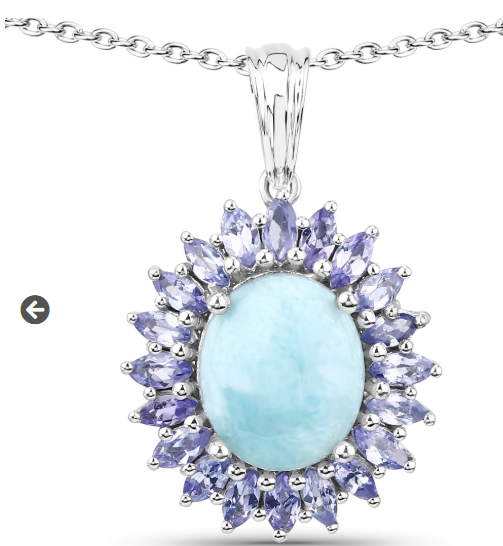 Gem Necklace Fine Jewelry - Gorgeous Womens White Gold Rhodium Over Sterling Silver Larimar and Tanzanite 18 Inch Designer Necklace