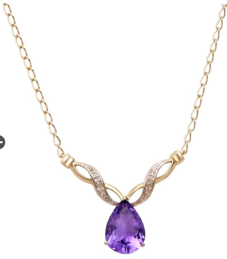 Gem Necklace Fine Jewelry - Gorgeous Womens 18K Yellow Gold Over Sterling Silver Diamond and Amethyst 17 Inch Designer Necklace