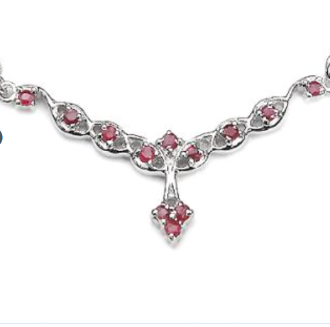 Gem Necklace Fine Jewelry - Gorgeous Womens White Gold Rhodium Over Solid Sterling Silver 0.6 CTW Red Ruby 18 Inch Fancy Necklace