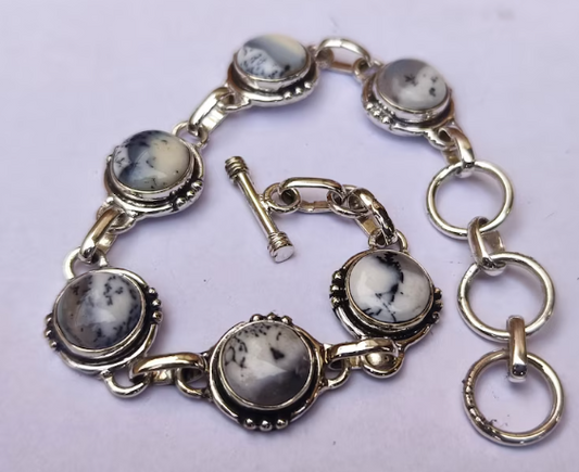 Bracelet - Dendrite Opal Crystal Stone - sterling silver