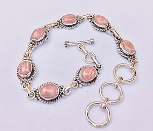 Bracelet - Rhodochrosite Crystal Stone - sterling silver