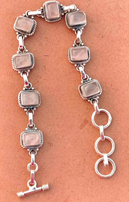 Bracelet - Rose Quartz Crystal Stone - sterling silver The love stone!