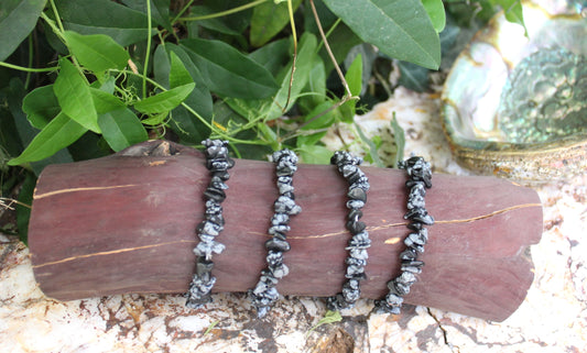 Bracelet - Snowflake Obsidian Crystal Stone - chip bracelet