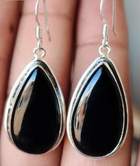 Earrings Black Onyx Crystal Stone - Sterling Silver