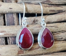 Earrings Ruby Crystal Stone - Sterling Silver